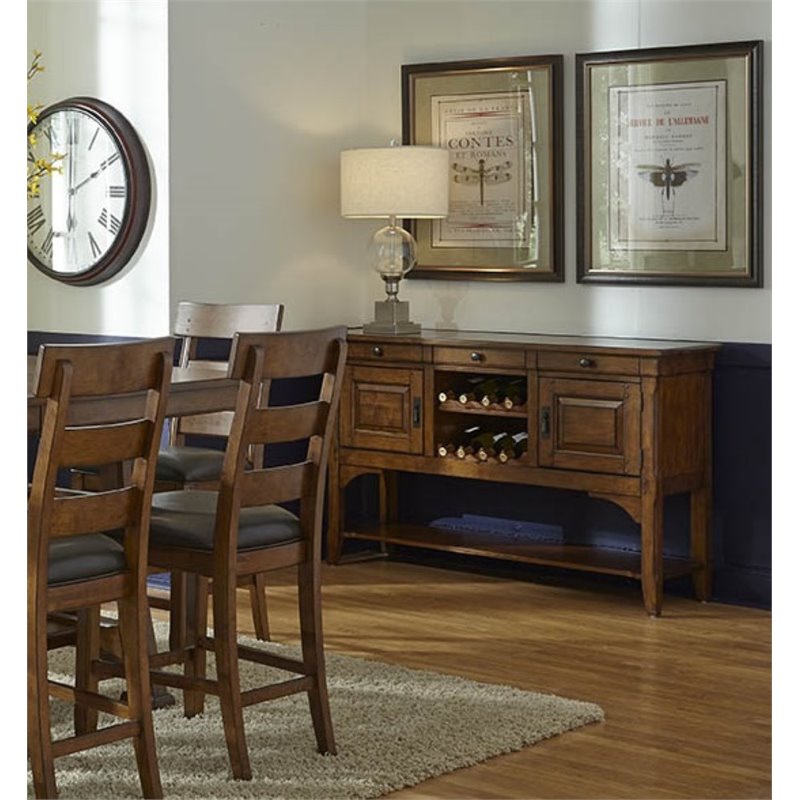 Bowery Hill Wine Rack Sideboard in Warm Pecan