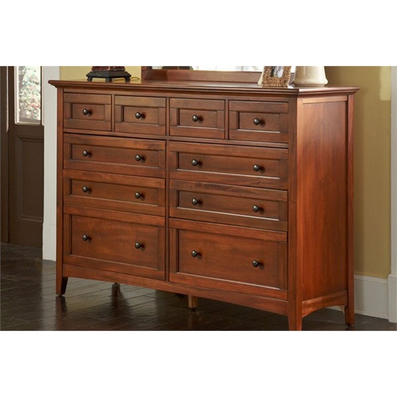 Bowery Hill 10 Drawer Master Dresser in Cherry Brown