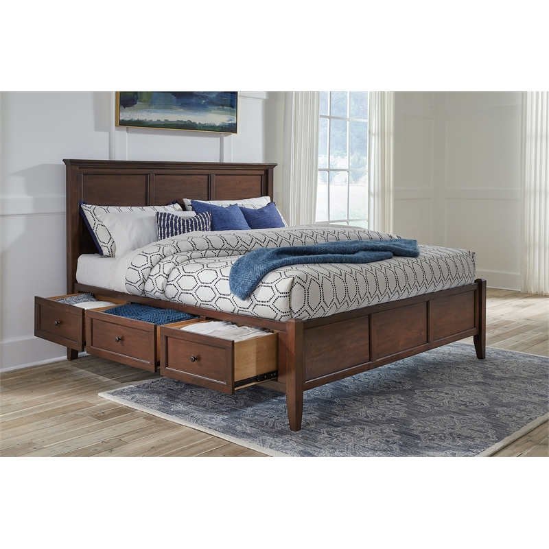 Bowery Hill Transitional Solid Wood Queen Panel Storage Bed in Cherry Brown