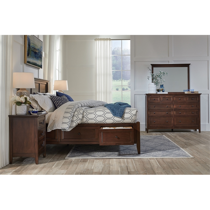 Bowery Hill Transitional Solid Wood Queen Panel Storage Bed in Cherry Brown