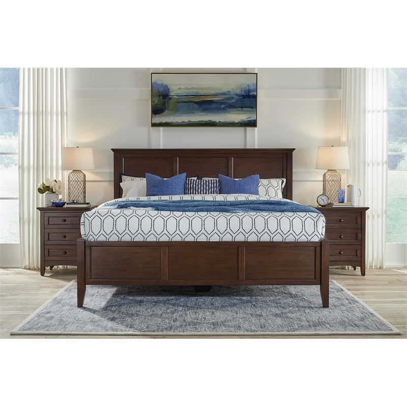 Bowery Hill Transitional Solid Wood Queen Panel Storage Bed in Cherry Brown