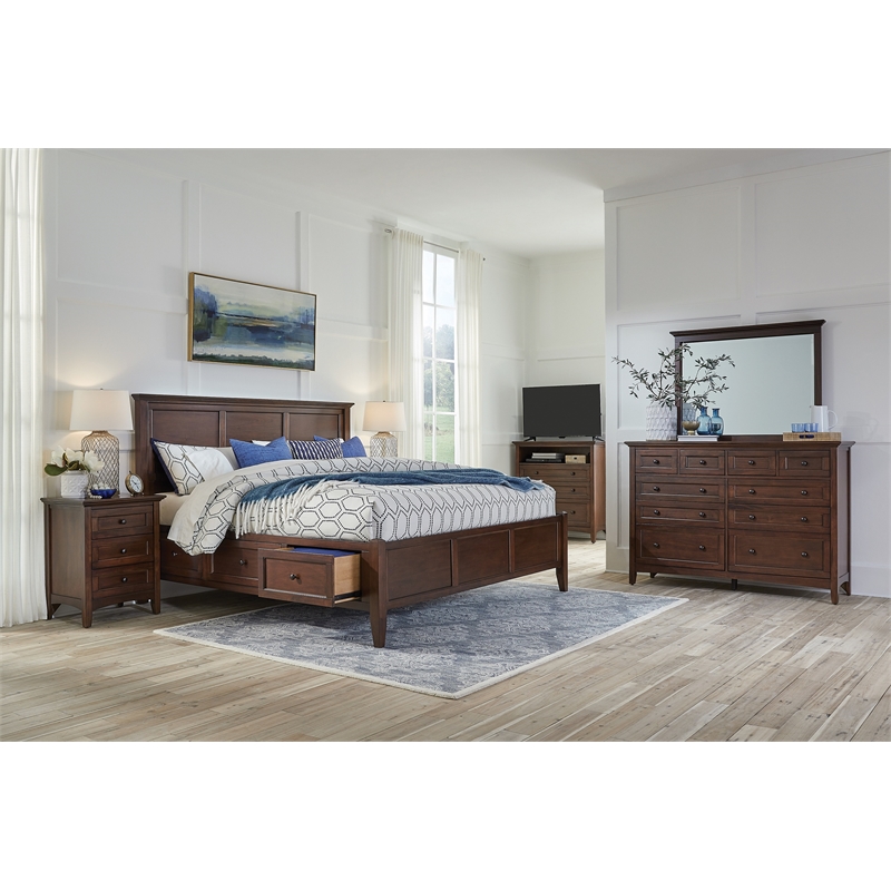 Bowery Hill Transitional Solid Wood Queen Panel Storage Bed in Cherry Brown