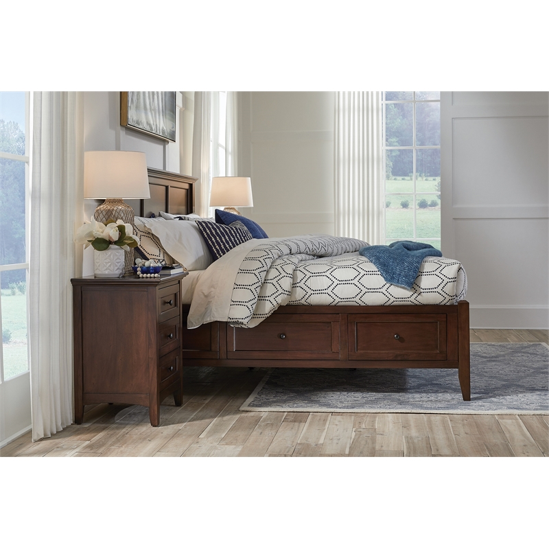 Bowery Hill Transitional Solid Wood Queen Panel Storage Bed in Cherry Brown