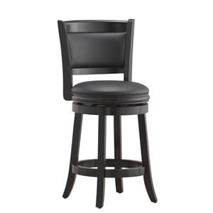 Bowery Hill 26.25&quot Contemporary Wood/Faux Leather Swivel Counter Stool in Black