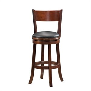 Bowery Hill 30&quot Contemporary Wood & Faux Leather Swivel Bar Stool in Walnut