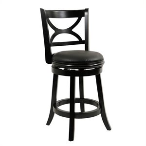 Bowery Hill 25.75&quot Modern Wood & Faux Leather Swivel Counter Stool in Black