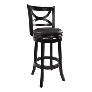 Bowery Hill 30&quot Modern Wood & Faux Leather Swivel Bar Stool in Black