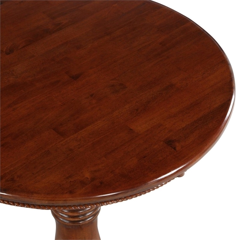 Bowery Hill Round Traditional Wood Pub Table with Dedestal Base in Cherry