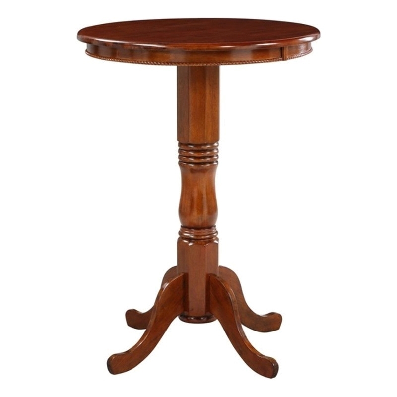 Bowery Hill Round Traditional Wood Pub Table with Dedestal Base in Cherry