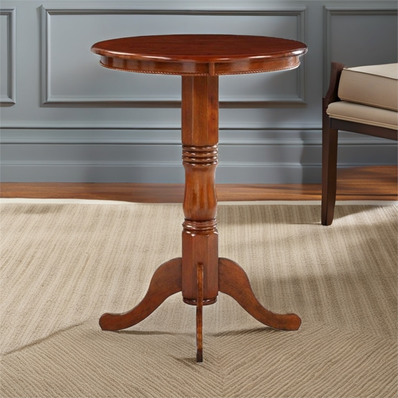 Bowery Hill Round Traditional Wood Pub Table with Dedestal Base in Cherry