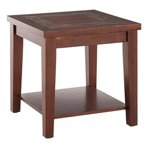 Bowery Hill Contemporary Slate Wood/Stone Top End Table in Cherry