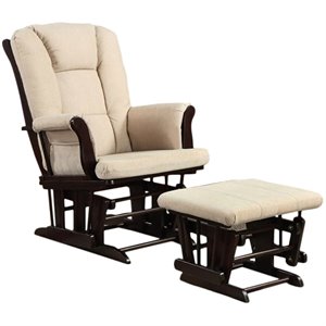 bowery hill traditional glider with ottoman in beige and espresso