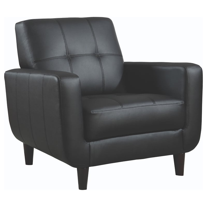 Bowery Hill Faux Leather Tufted Accent Chair in Black