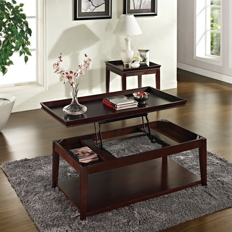 Bowery Hill Lift Top Cocktail Table with Casters in Multi-Step Cherry