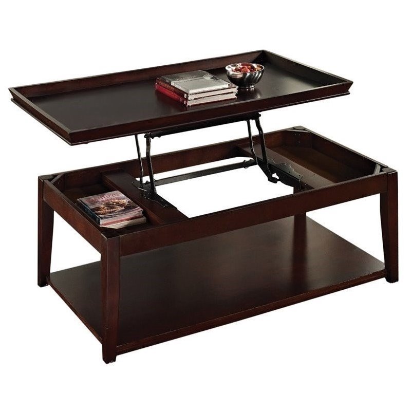 Bowery Hill Lift Top Cocktail Table with Casters in Multi-Step Cherry