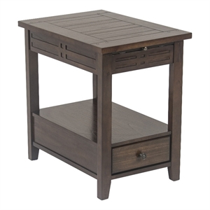 Bowery Hill Rustic Wood Chairside End Table with Pull-out Tray in Cherry