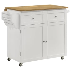 Bowery Hill Transitional Wood Kitchen Cart with Drop Leaf in Natural Brown/White