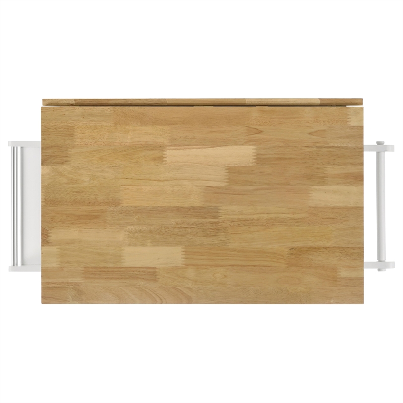 Bowery Hill Transitional Wood Kitchen Cart with Drop Leaf in Natural Brown/White