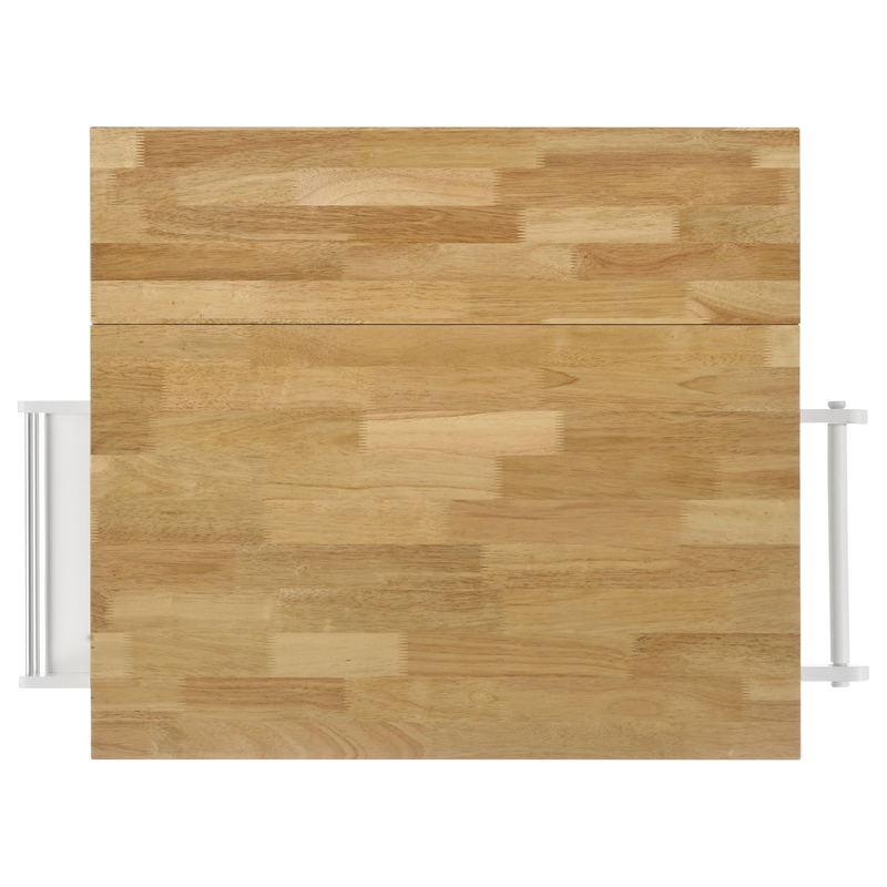 Bowery Hill Transitional Wood Kitchen Cart with Drop Leaf in Natural Brown/White
