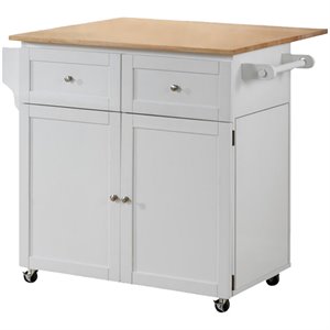 bowery hill kitchen cart with drop leaf in natural brown and white