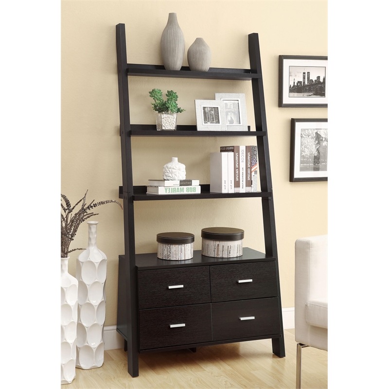 Bowery Hill 4 Shelf Ladder Bookcase in Cappuccino