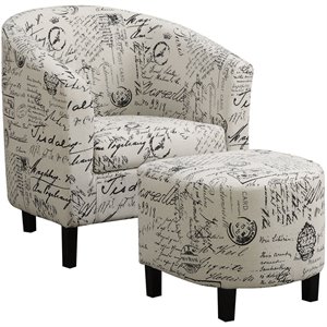 bowery hill french script accent chair with ottoman in off white