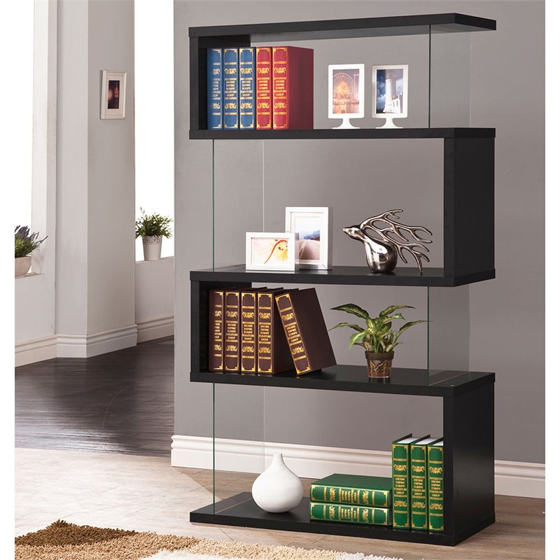 Bowery Hill 4 Shelf Asymmetrical Snaking Bookcase In Black Bh 531652