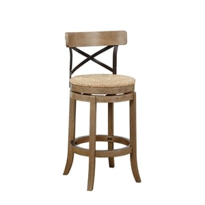 Bowery Hill 29&quot Farmhouse Wood Swivel Bar Stool in Wheat Wire-Brush Natural