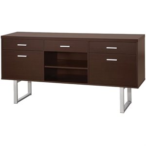 Bowery Hill 5 Drawer Credenza Desk in Cappuccino