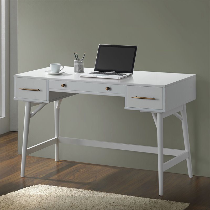 Bowery Hill 3 Drawer Writing Desk In White And Bronze For Sale