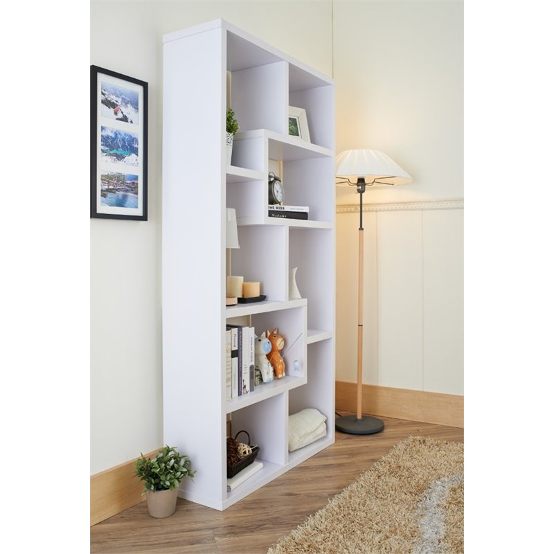 Bowery Hill 10-Shelf Contemporary MDF/Wood Veneer Bookcase in White