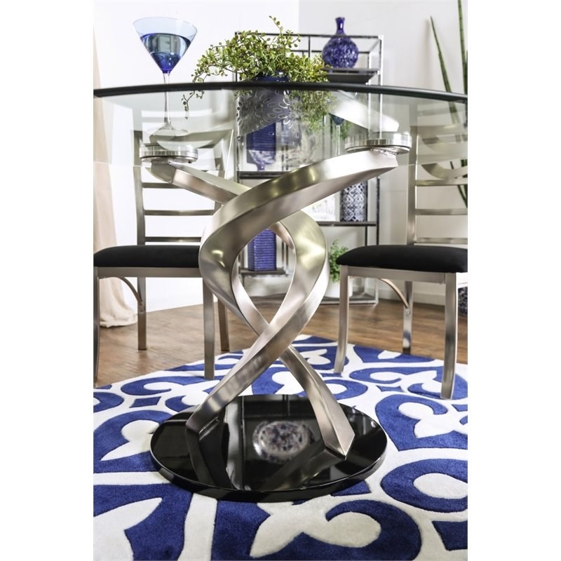Bowery Hill Contemporary Glass Gray Finish Round Dining Table