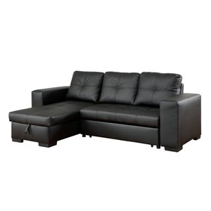 bowery hill leather convertible sectional in black