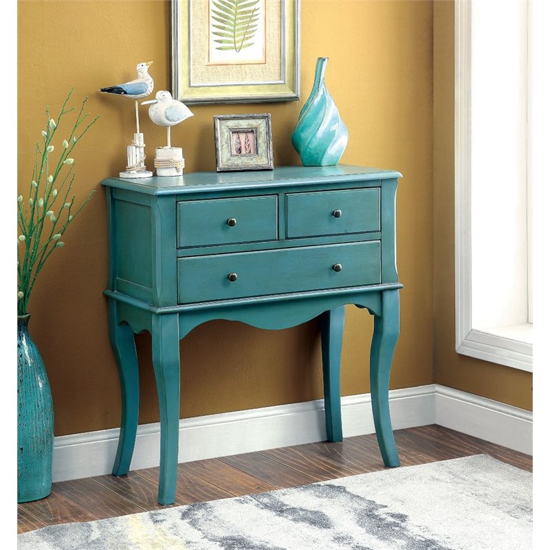 Bowery Hill Vintage Console Table In Antique Teal Bh 1446068