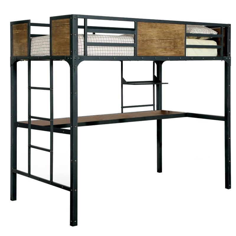 Bowery Hill Modern Metal Twin over Workstation Bunk Bed in Black