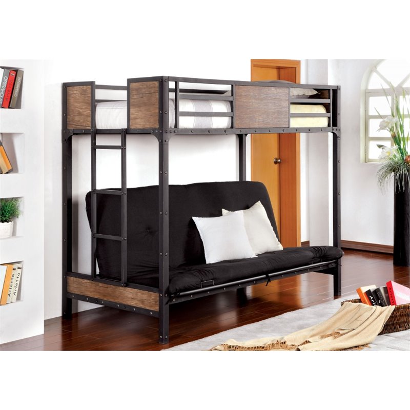 Bowery Hill Modern Steel Metal and Wood Twin Loft Bed in Black