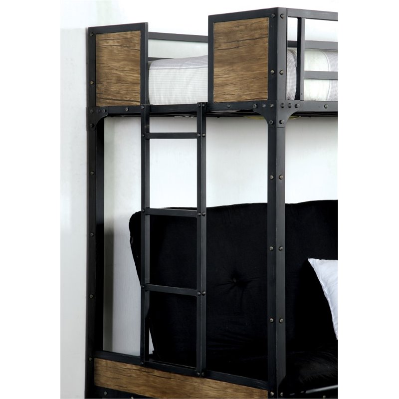 Bowery Hill Modern Steel Metal and Wood Twin Loft Bed in Black