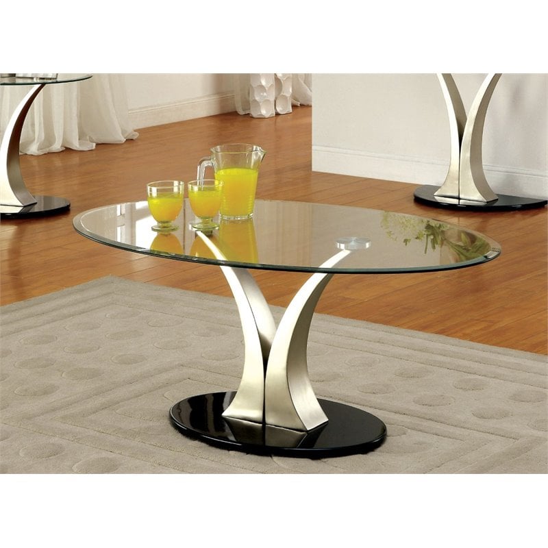 Bowery Hill Oval Glass Top Coffee Table in Satin 680270337138 | eBay