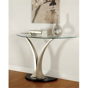 bowery hill glass top console table in satin