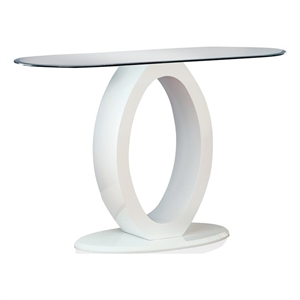 bowery hill glass top console table in white