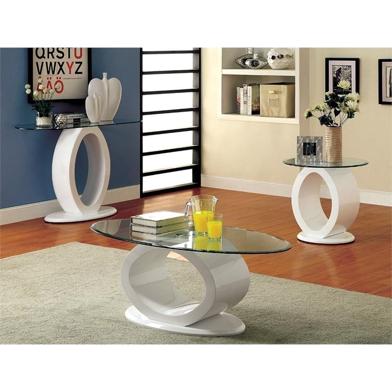 Bowery Hill Glass Top Console Table in White