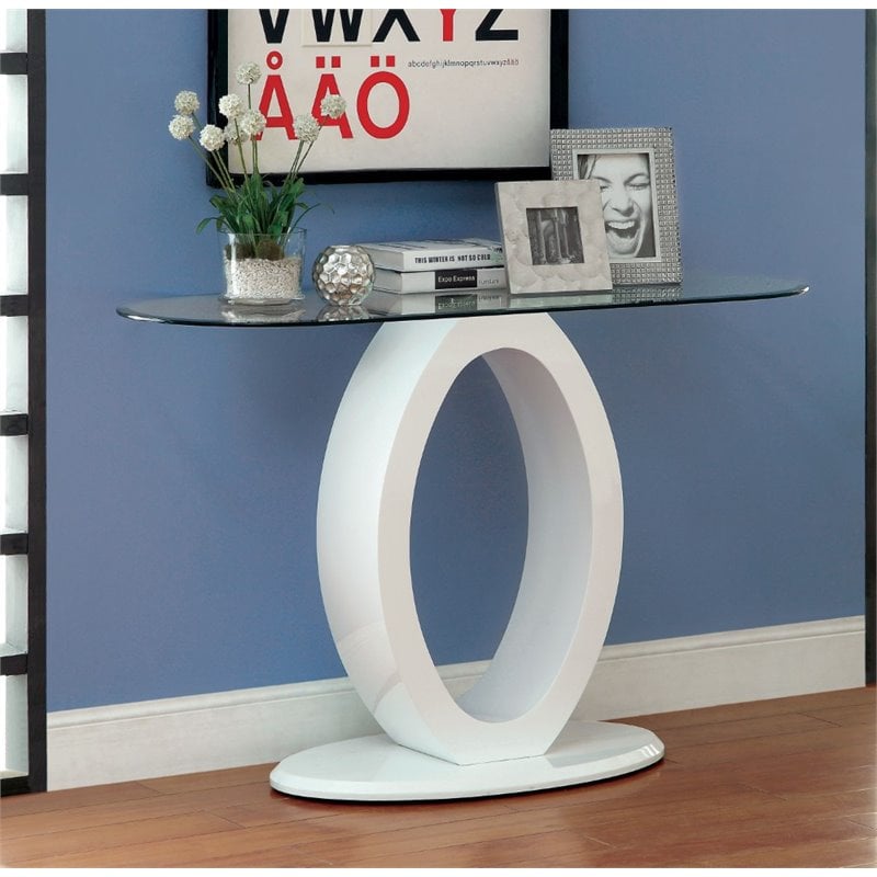 Bowery Hill Glass Top Console Table in White