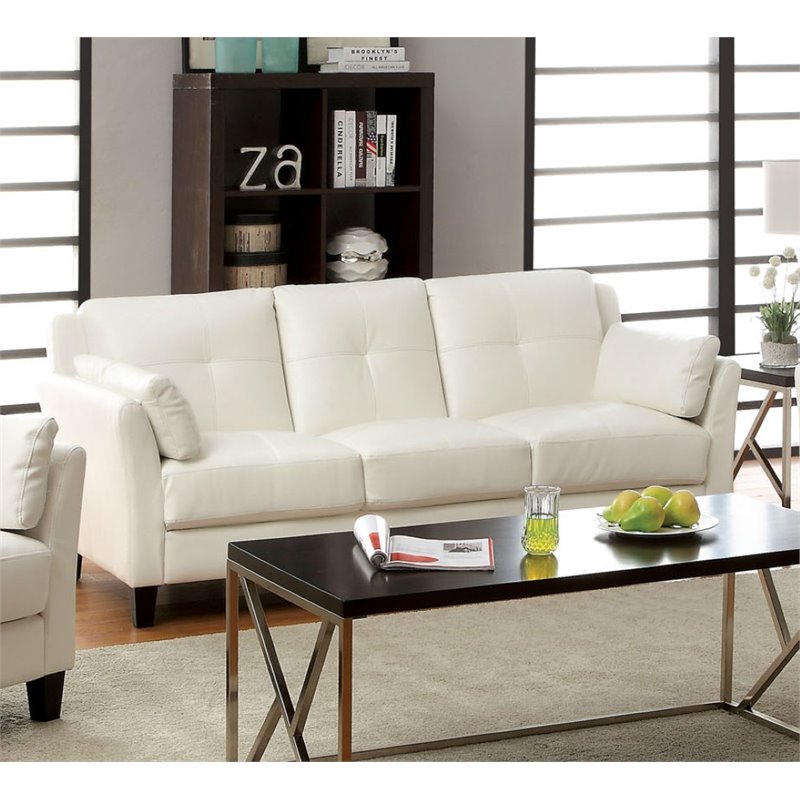 Bowery Hill Leather Tufted Sofa in White Cymax Business