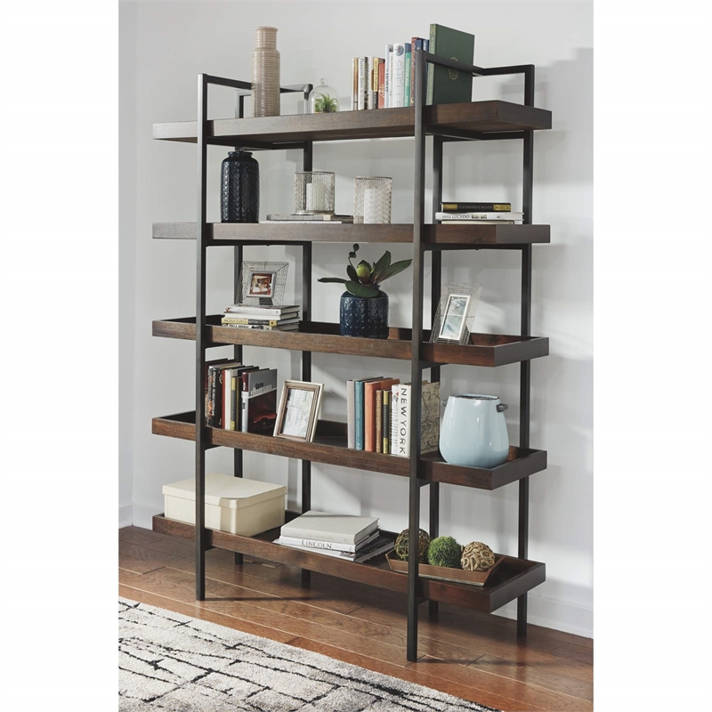 Bowery Hill 5 Shelf Bookcase in Brown