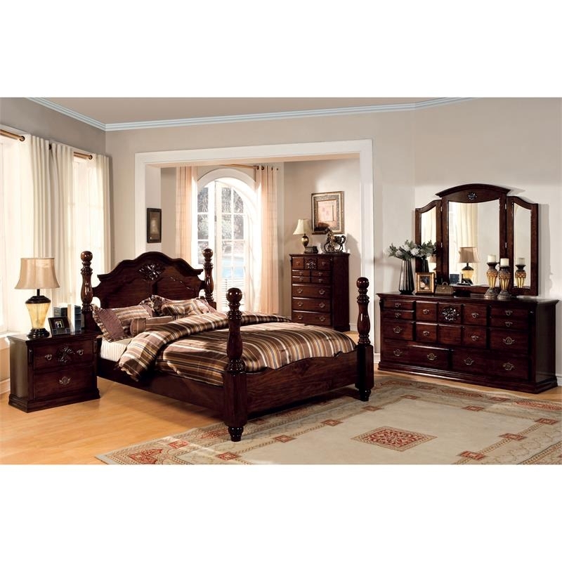 Bowery Hill Solid Wood Brown California King Bed Four-Poster 94.5