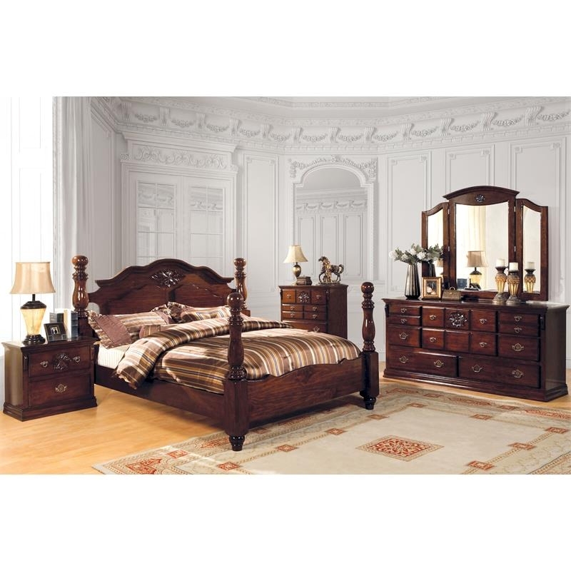 Bowery Hill Solid Wood Brown California King Bed Four-Poster 94.5
