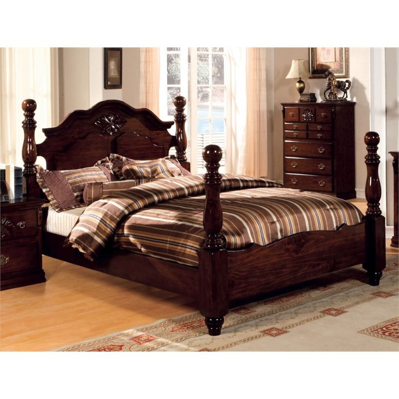 Bowery Hill Solid Wood Brown California King Bed Four-Poster 94.5