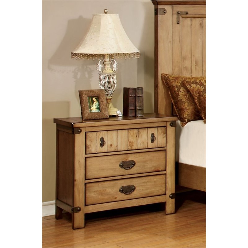 Bowery Hill 3 Drawers Transitional Wood Nightstand in Weathered Brown Elm