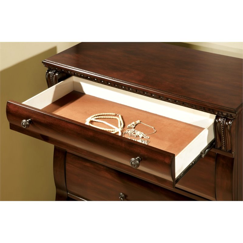 Bowery Hill 5 Drawers Transitional Solid Wood/Wood Veneer/MDF Chest in Cherry