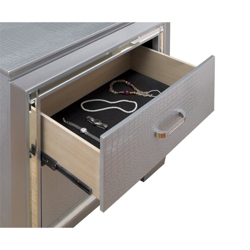 Bowery Hill 2 Drawers Contemporary Wood Nightstand in Silver